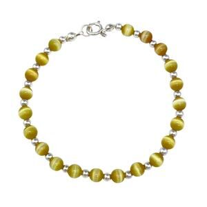 Gold Cat's Eye Beaded Bracelet | Vintage Sterling Silver 925 | 7.25"